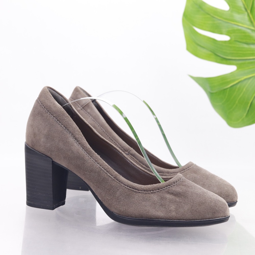 Clarks Shoes Womens Araya Moon Pump Size 6.5 Brown Suede Chunky Heel Comfort Y2K
